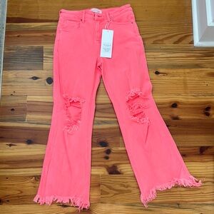 Women's Risen Coral Distressed Jeans